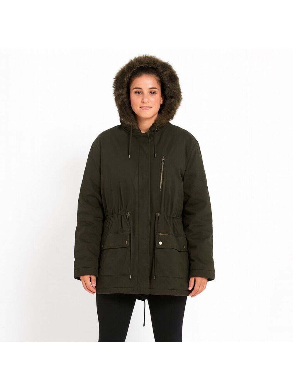 Banana Republic Olive Twill Winter Jacket Faux Fur Lined Outdoorcore Chiccore